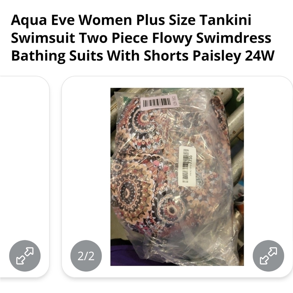 AQUA EVE - 24W Patterned Tankini Top and Black Shorts - Picture 7 of 9